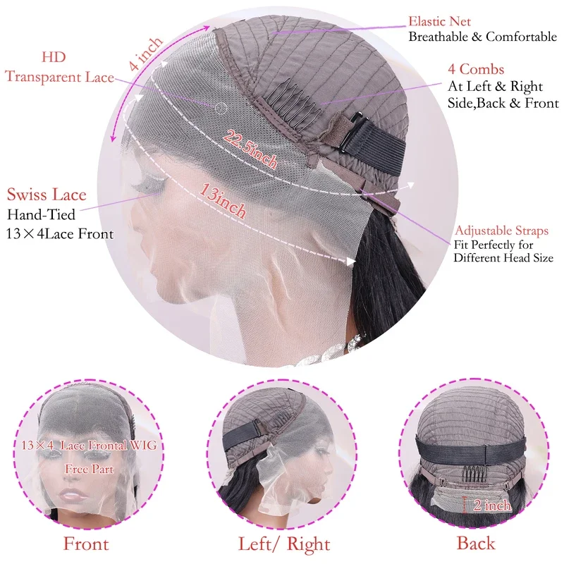 40 بوصة 250 الكثافة 13x4 شعر مستعار أمامي للنساء السود البرازيلي الباروكات الشعر البشري 13x6 مستقيم HD الدانتيل الشفاف الجبهة الباروكات