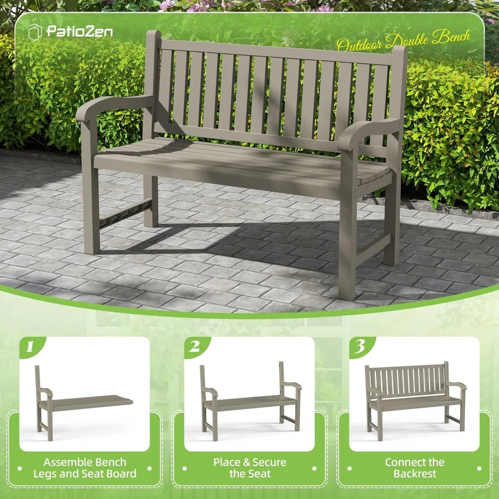 Outdoor Bench, Waterproof & Weatherproof Garden Bench with Ergonomic Design, 2-Person Resin Bench, Customized