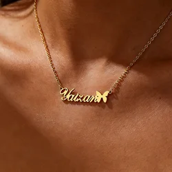 Custom Butterfly Name Necklaces For Women Stainless Steel Customized Necklace Pendant Female Personalized Neck Chain Jewelry