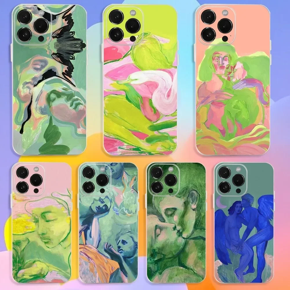 

Oil Painting Abstract Phone Case For iPhone 16,15,14,13,12,11 Pro,Max,Plus,X,XS,XR,SE,Mini Transparent Silicone Soft