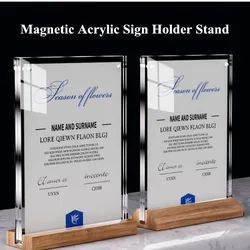 A6 100x150mm Magnetic Business Card Holder Poster Holder Desktop Advertising Wood Acrylic Sign Holder Display Stand
