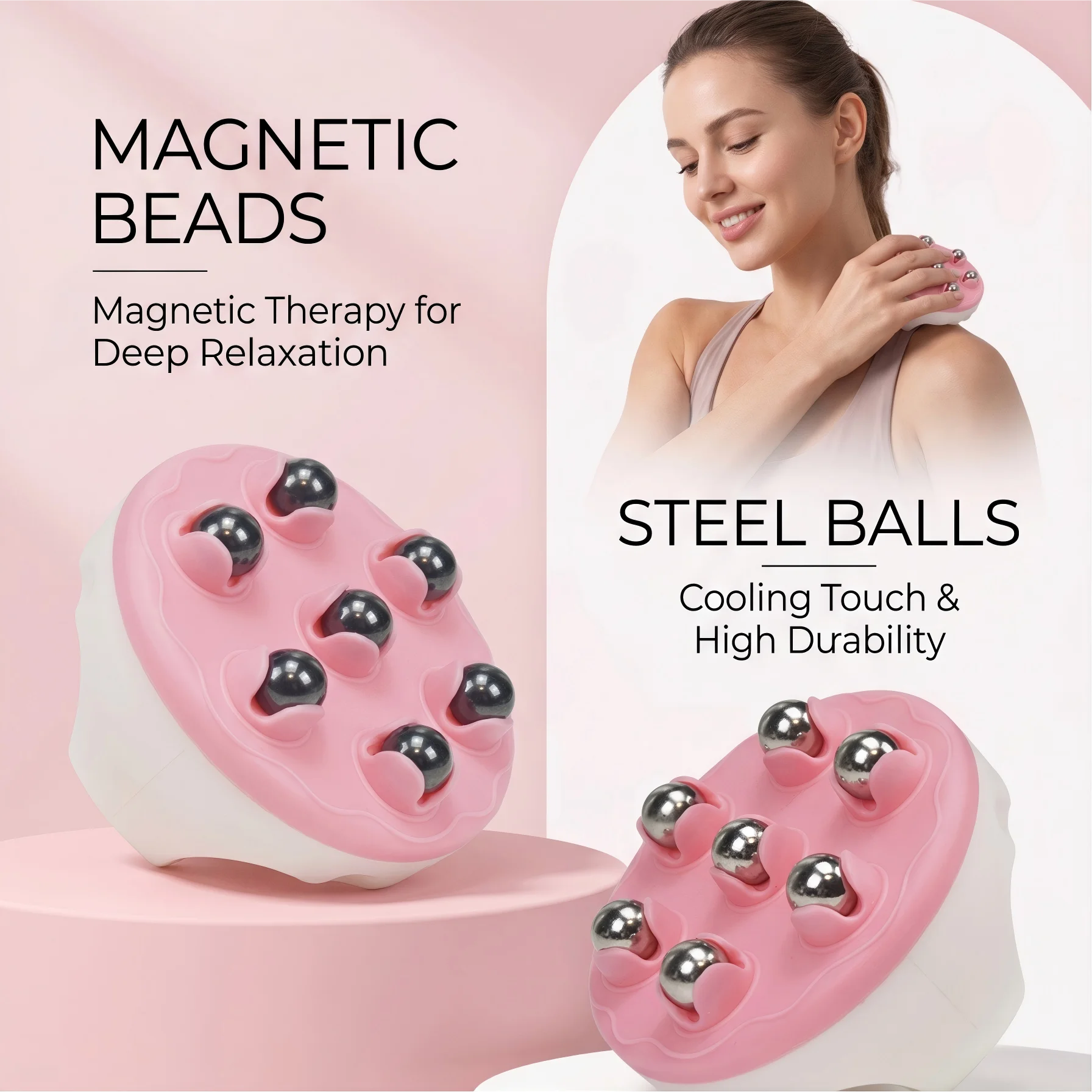 7 Ball Magnetic Massager Roller 360° Rotating Steel Beads Manual Massage Tool for Body Muscle Relaxation Neck Back Leg Care