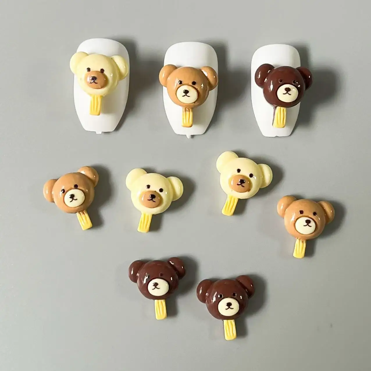 10Pcs Cute beige coffee brown lollipop bear resin nail art accessories decoration charms flat back diy crafts