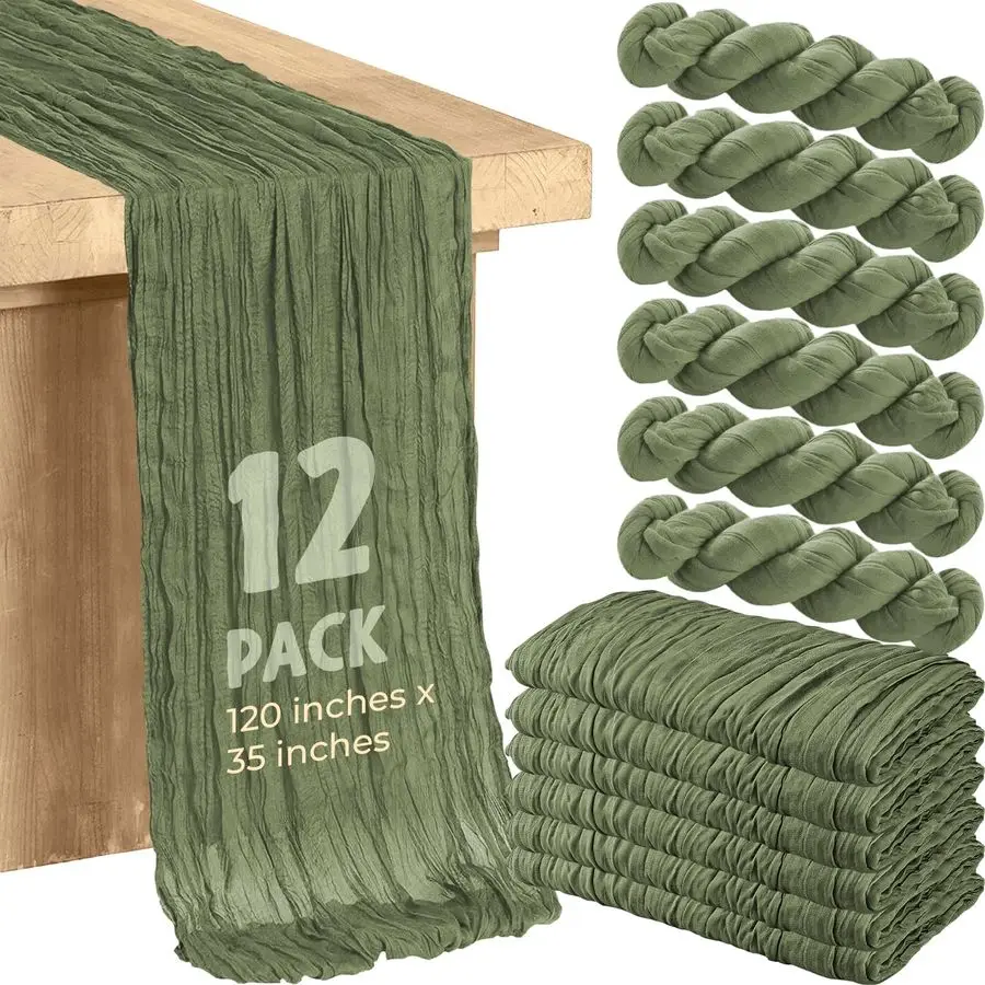 

Pack Luxury Cheesecloth 120 x 35 Table Runner Available in Sage Green and a Multicolor Pack. Wedding Holiday Event Party Bridal