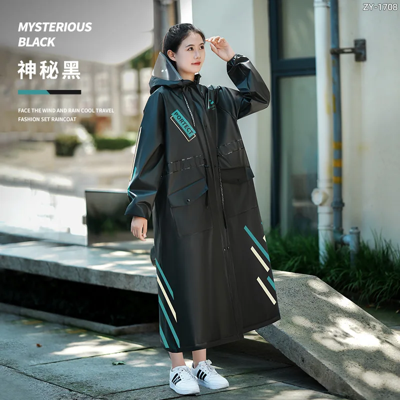 أزياء إيفا الخصر كامل الجسم ملابس ضد المطر نمط طويل سيارة كهربائية معطف واق من المطر المضادة للعواصف الممطرة الكبار تمديد المطر الرأس #3