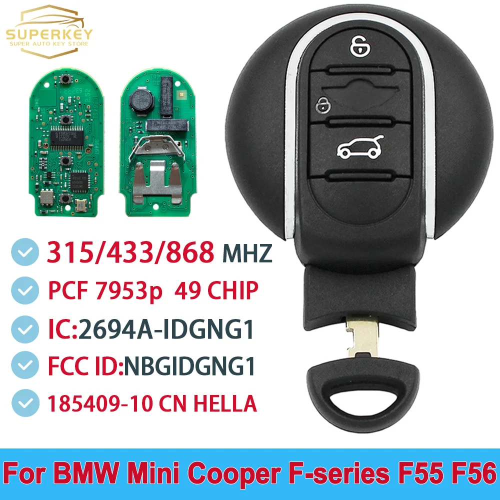 

SUPERKEY для BMW MINI Cooper F-series 2014-2018 F55 F56 Smart Car Key без ключа 315 433 868 МГц ID49 PCF7945 PCF7953 NBGIDGNG1
