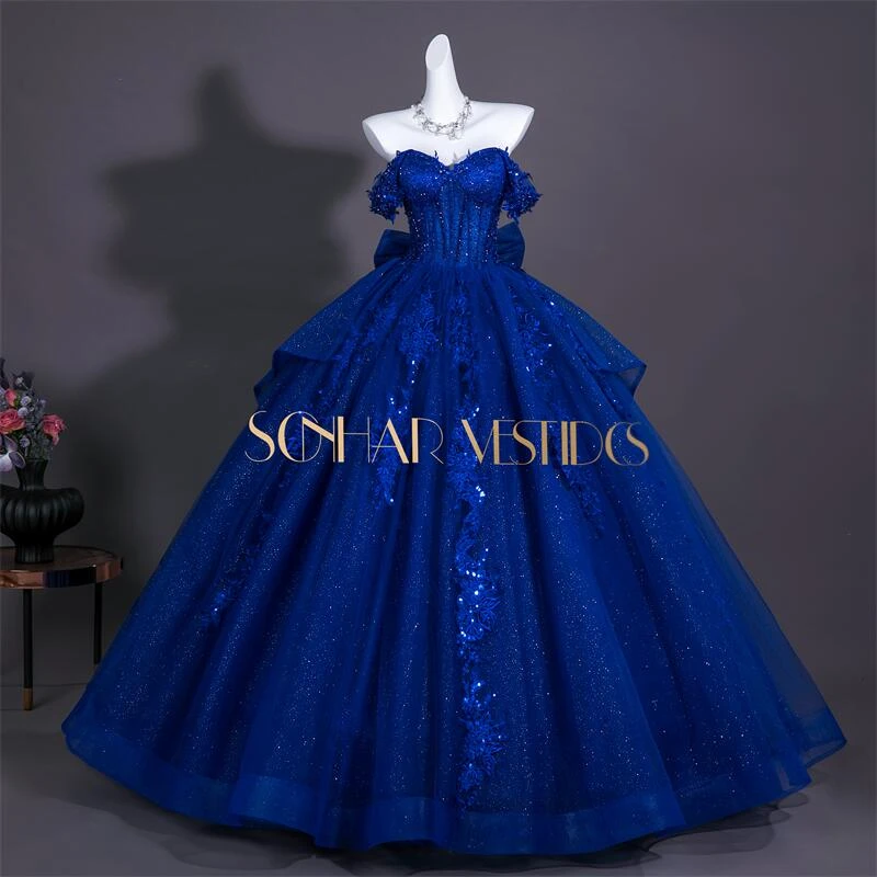 Sonhar Vestidos Royal Blue Party Dress 15 Quinceanera Dresses Shiny Prom Gown Birthday Party Ball Gown Customized Dress For Girl - view 2