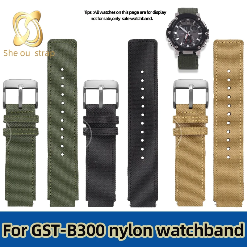 20mm Black Armygreen khaki Ventilate Nylon Watch Strap For Casio MWA-100H MWD-100H GST-B300 Canvas Watchband