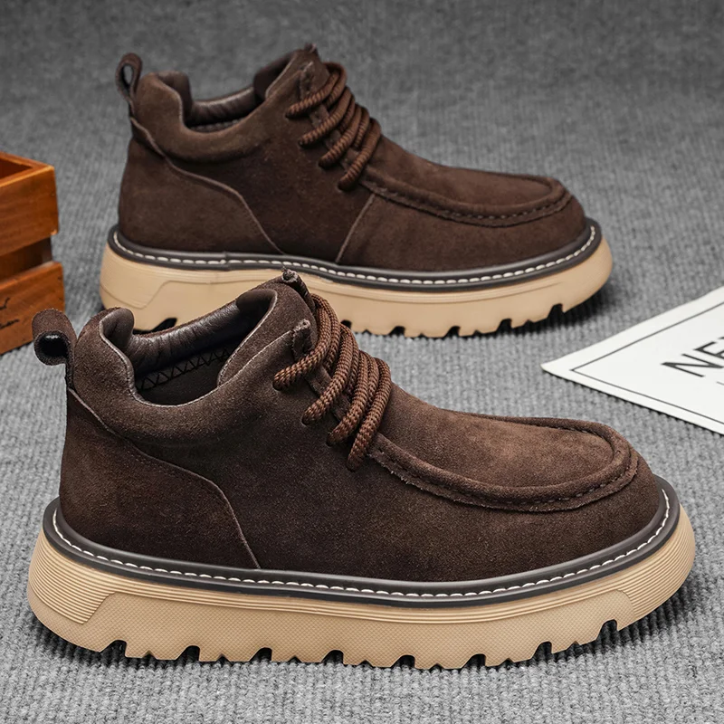 Autumn Men's Luxury Suede Leather Casual Shoes Classic Retro Outdoor Sports Leisure Shoes British Low-Top Loafers Soft Men Boots view 3