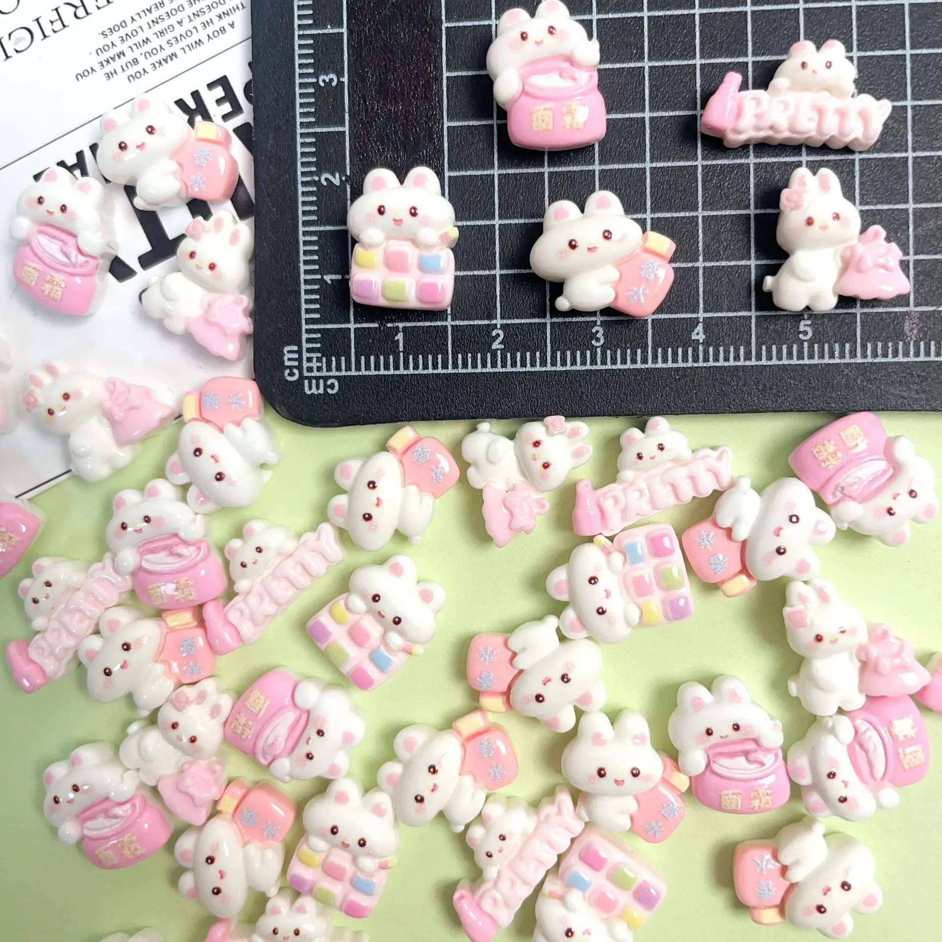 

50pcs mini makeup rabbit cute Glossy resin accessory diy Handcrafted cream glue hairpins and phone case decorative accessories