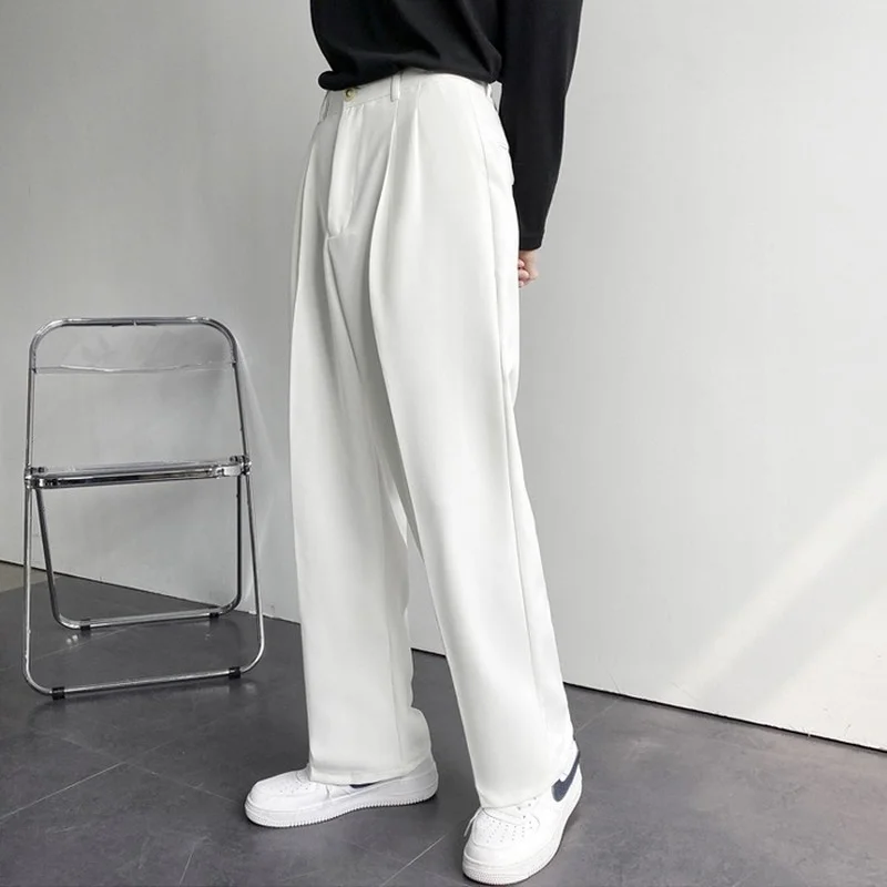 

ICCLEK 2021 New Thin Casual Pants Men's Casual Pants Loose Straight-leg Pants Fashion Casual White Wide-leg Pants