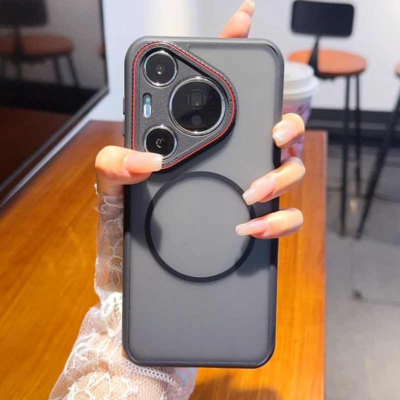 

Wireless Charing Case Cover for Huawei Pura 70 Pro Red Camera Lens Frame Acrylic Translucent Matte Coque Huawei Pura 70 70 Ultra
