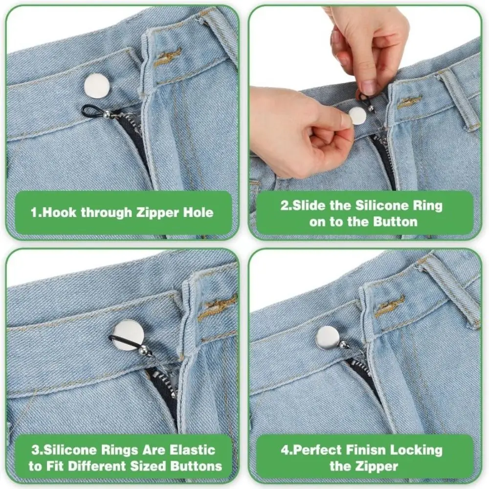 5/10Pcs Adjustable Pants Button Clasp Jeans Zipper Holder Clip-On Structure Silicone Zipper Anti-Slip Buckle