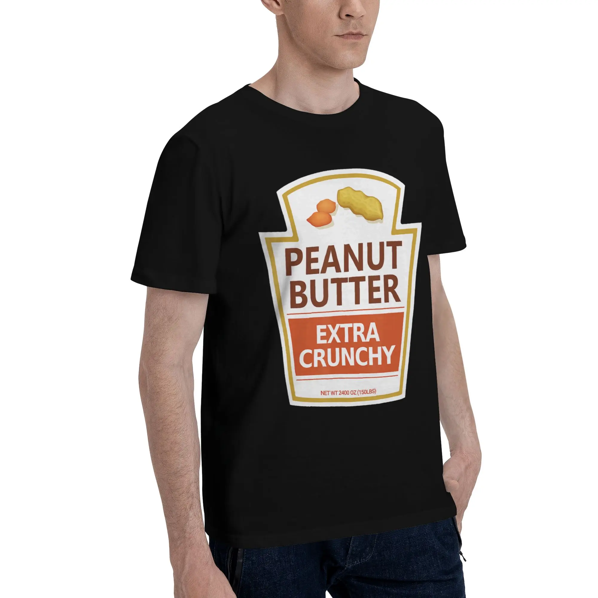 Men Women Lazy Costume Tees- Peanut Butter Extra Crunchy for Halloween  Shirt 100% Cotton Printed Tee Shirts  Clothing Outfits