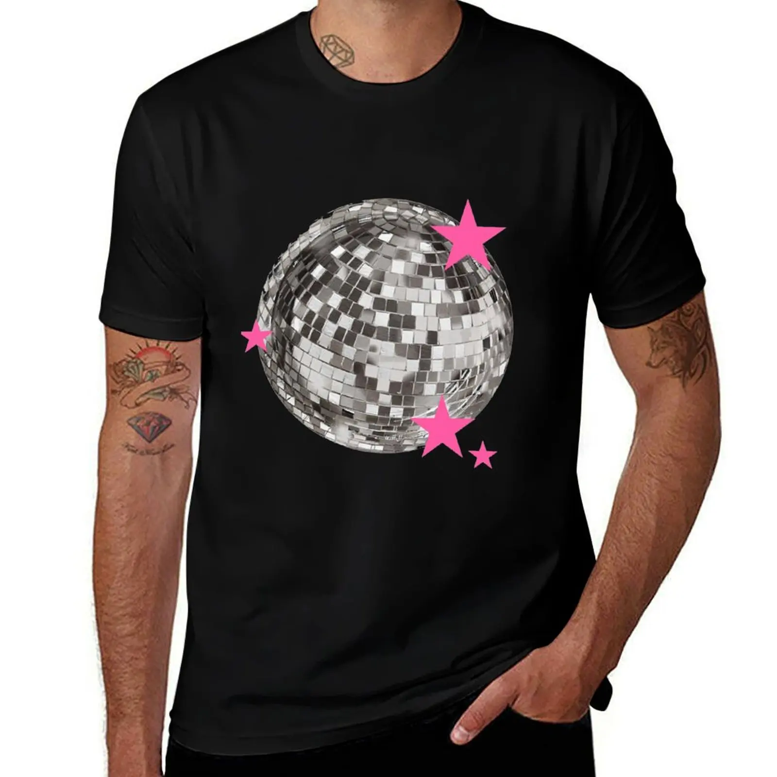 

Mirrorball Disco Ball Pink T-Shirt Large Size Casual Tee Shirt