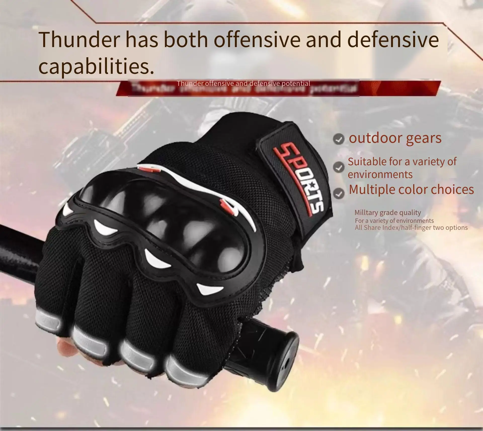 Men's Motorcycle Riding Gloves Half-Finger Breathable PC Protection Outdoor Sports Gloves Black