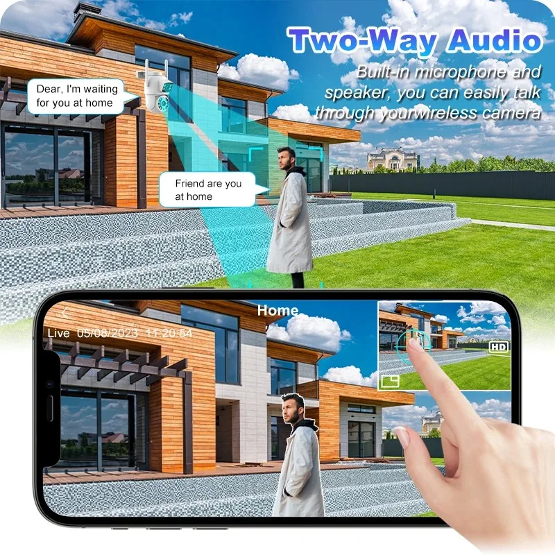 Cámara PTZ de 8MP, 4K, lente Dual, pantallas duales, cámaras IP, visión nocturna, detección de movimiento, cámara de vigilancia WiFi, protección de seguridad