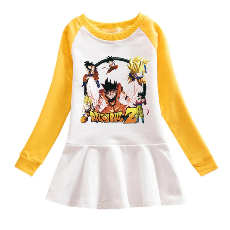 Dragon Ball Children's Clothing Autumn Cartoon Girl's Dress Pure Cotton Comfortable Contrast Color Foreign Style Pleated Skirt