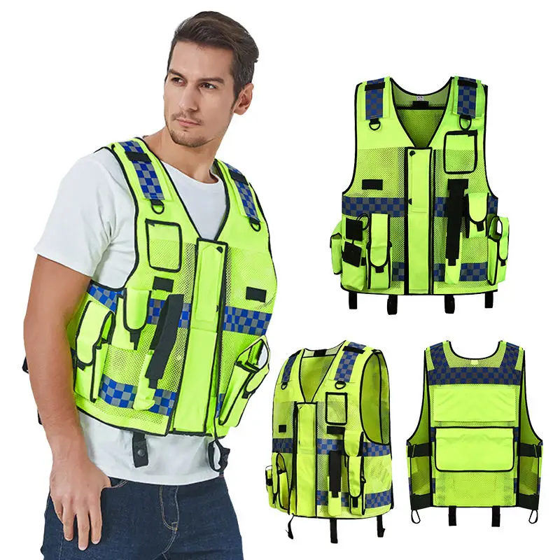 Customized Printing Embroidery Logo Breathable Multi Pockets Reflective Safety Vest Polyester Work Reflective Vest