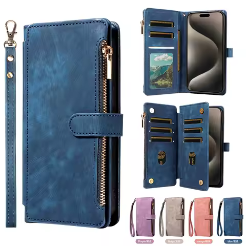 Zipper Magnetic Flip PU Leather Phone Case for Samsung Galaxy S25Ultra S24 S23 S22 S21 S20 Anti-theft and Anti-fall Wallet Cover