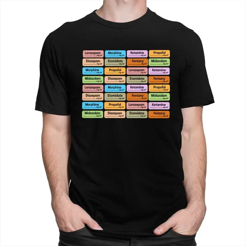 Custom Medical Nurse Anesthesia Medication Labels T Shirt for Men Tshirt Casual Tee Short Sleeves T-shirts Clothing