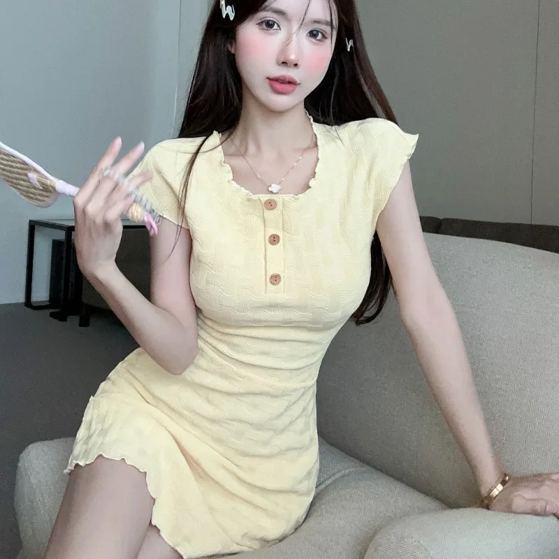 

Летнее женское платье Sweet Summer Fit с узором под дерево, коротким рукавом, облегающее, в корейском стиле, для повседневной носки