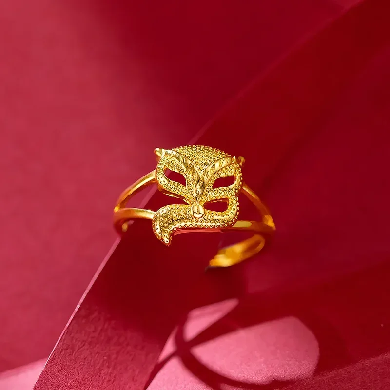 9999 Real Gold 24K Gold Ring Fox Ring Fox Fairy Pretty Cute Ladies Gift Wedding Jewelry Open Ring