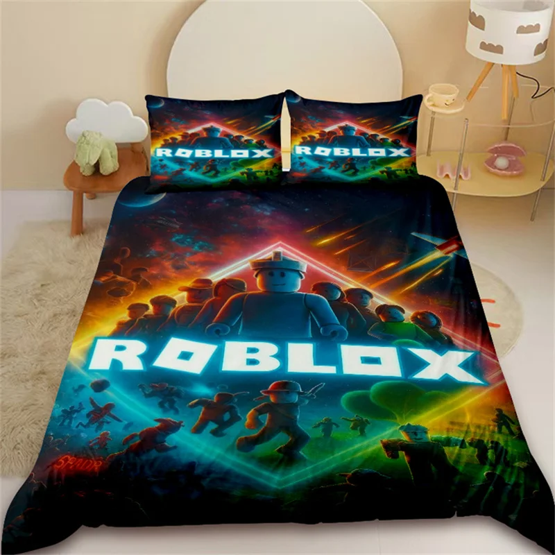 

Roblox-themed bedding set, colorful printed polyester, student dormitory sheets and duvet covers, children's gift, home decor