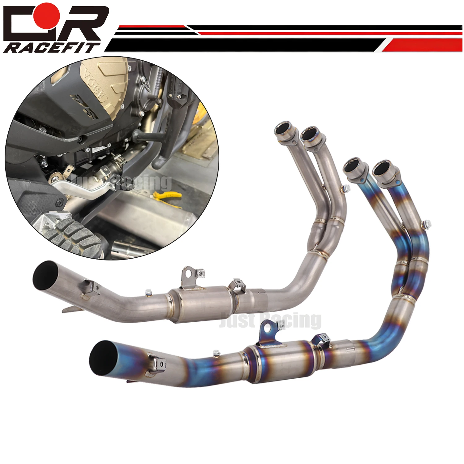 For VOGE DSX 800X 800 x 800 Rally Titanium alloy Motorcycle Exhaust Systerm Front Mid Link Slip On Carbon Muffler Pipe