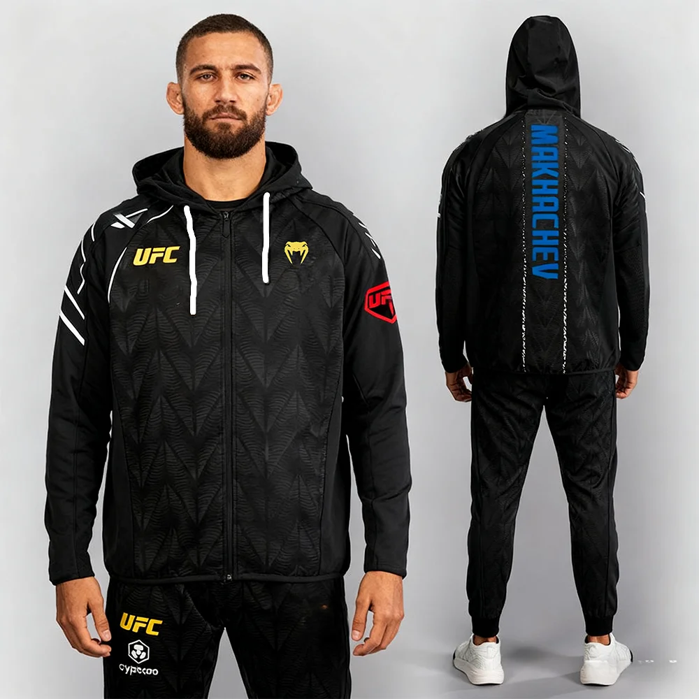 

Islam Makhachev MMA Fight Night Full Zip Hoodie Oversized Boxing Walking Top Men's Autumn/Winter UFC 322 Walkout Top