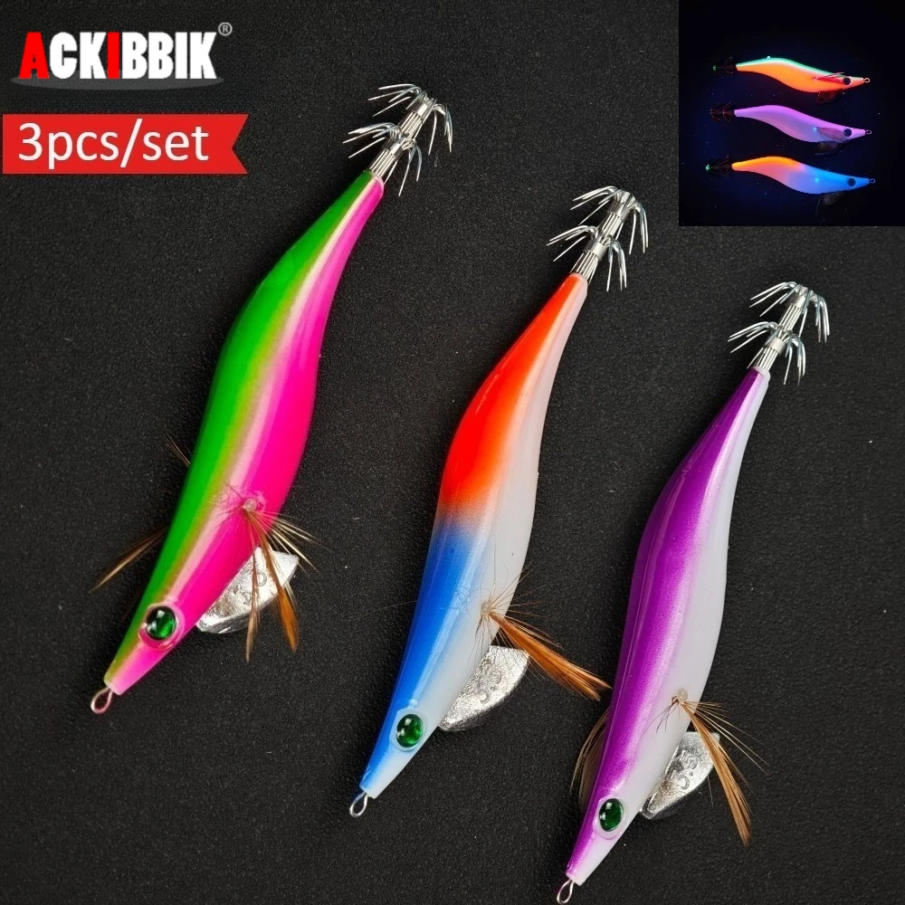 Ackibbik 3 Stück/Set 13cm Garnelenköder mit Haken Holz-Tintenfischköder Sepiaköder Angelzubehör Oktopus-Köder 주꾸미낚시 주꾸미