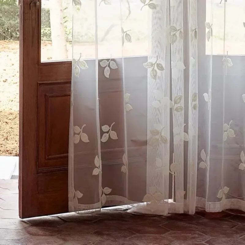 American White Leaf Embroidery Window Screen Curtains Living Room Bedrooms Balconies Bay Windows Customized Finished Products