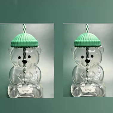 

2025 hot Barista glass Bear Cup Cold Beverage Cup with straw