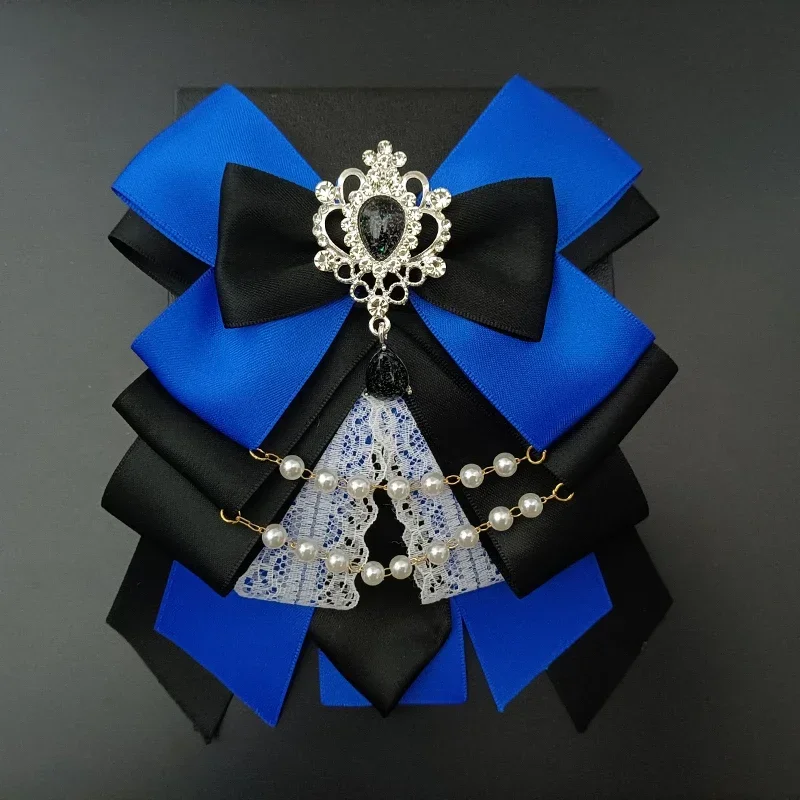 Cadena de perlas Retro Lolita, pajarita de cristal, conjunto de joyería hecha a mano, Collar de camisa, palo de arco de quilate, lámpara de mano,
