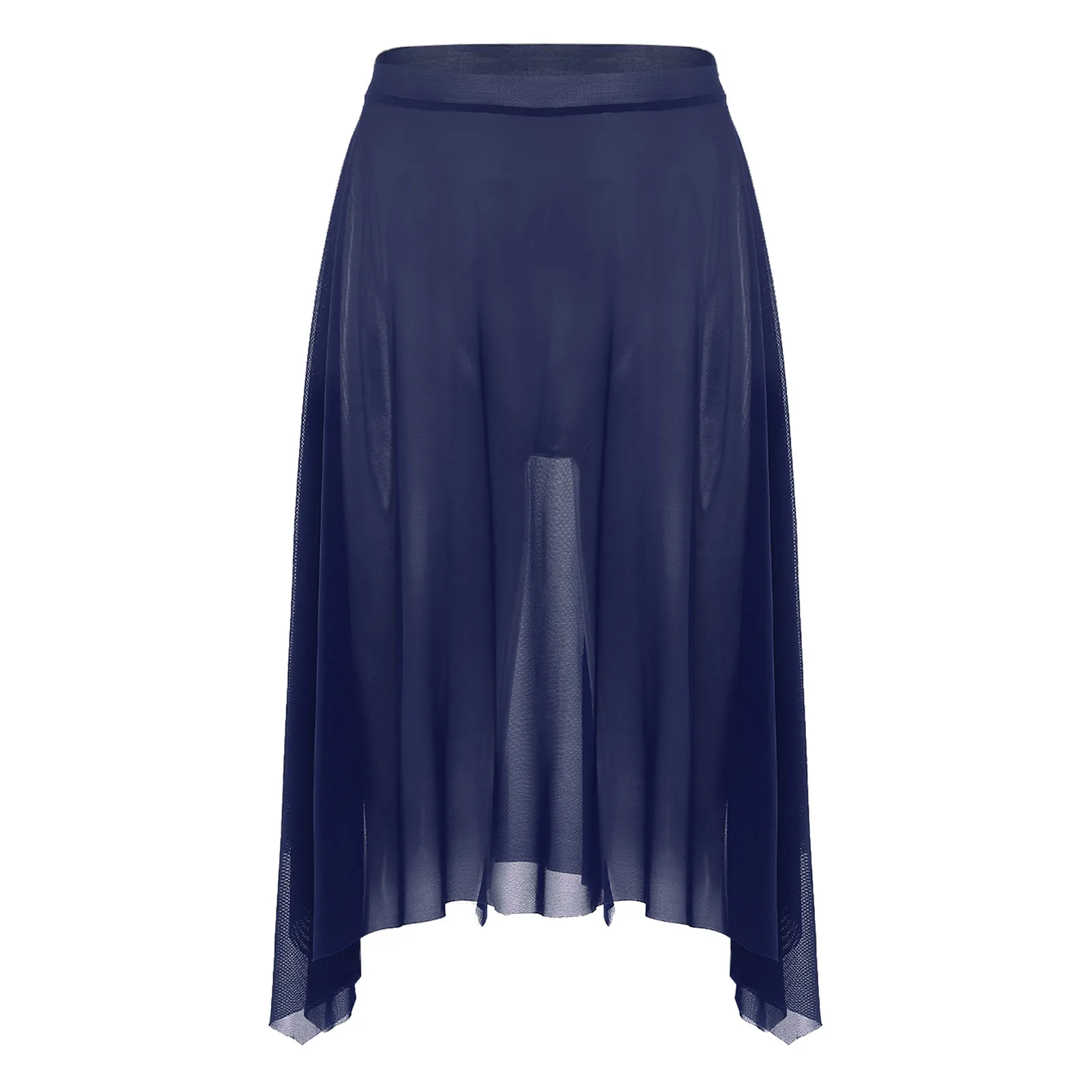 

Elegant Womens Ballet Belly Dance Skirt Flowing Mesh Dance Skirt with Elastic Waist And Asymmetrical Hem for Lyrical Performance