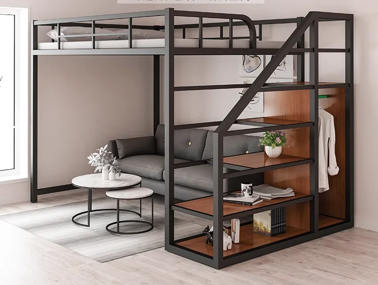 Double decker small unit provincial space attic, upper and lower bunk apartments, high and low iron frame beds