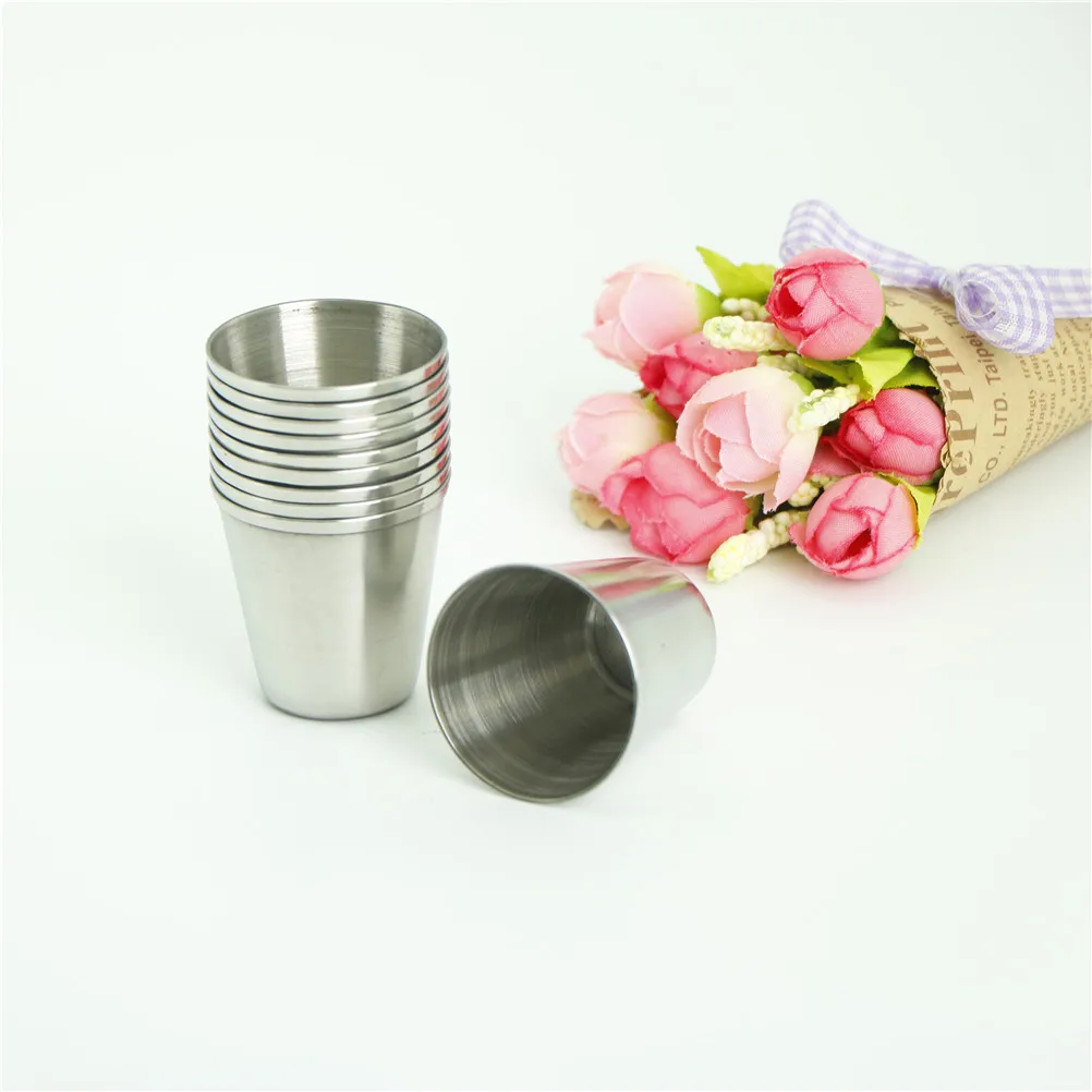 10pcs/set 30ml Polished Mini Silver Stainless Steel Wine Drinking Shot Glass Barware Cup