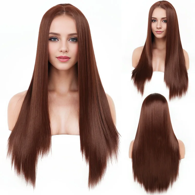 女性の日常のパーティーやハロウィーンのロールプレイングに適した28インチのロングストレート合成ウィッグのクリアランスセール