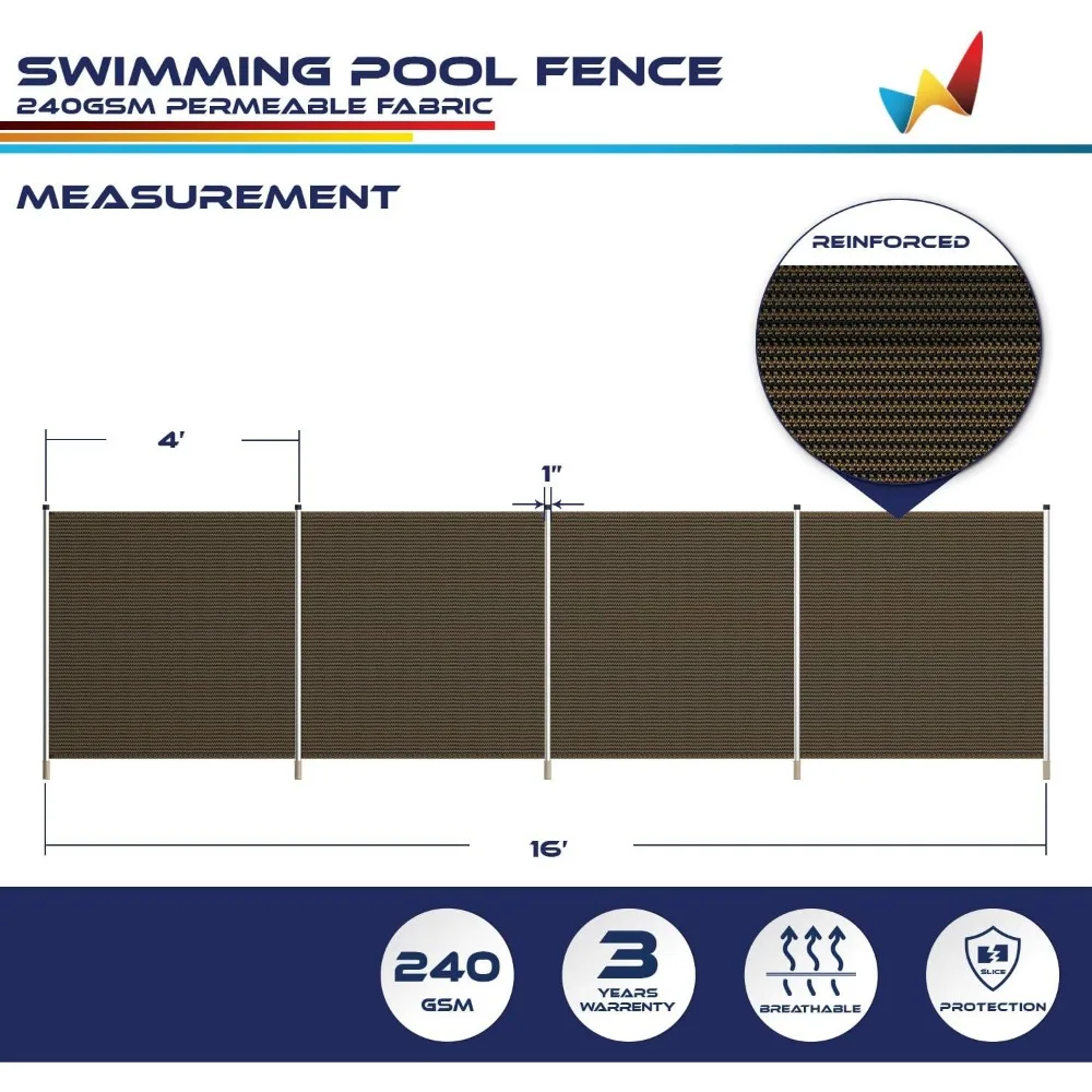 سياج الخصوصية لحمام السباحة الآمن في الهواء الطلق، سياج أمان قابل للإزالة قائم بذاته مع أقطاب وأكمام للفناء الخلفي، لوحة حديقة مقاس 4 × 16 بوصة #6