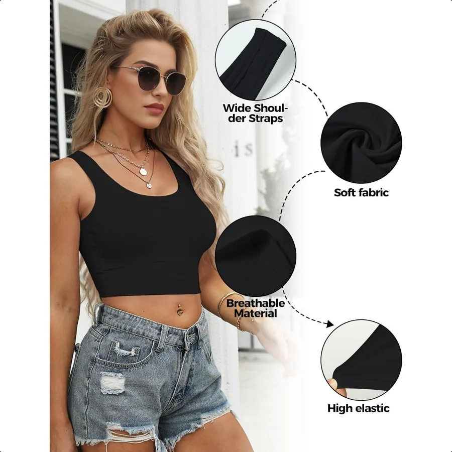 23 個タンクトップ女性のための U ネックスリーブクロップトップスベーシッククロップドレーサーバック外出トップスアスレチックスポーツシャツ