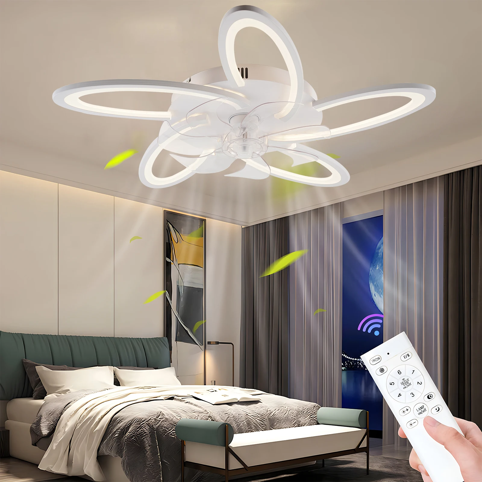 

Home Ceiling Lamp Fan Decorative Flower-shaped Electric Fan 6-Speed Remote Control App Dimming Ceiling Fan with Fixture