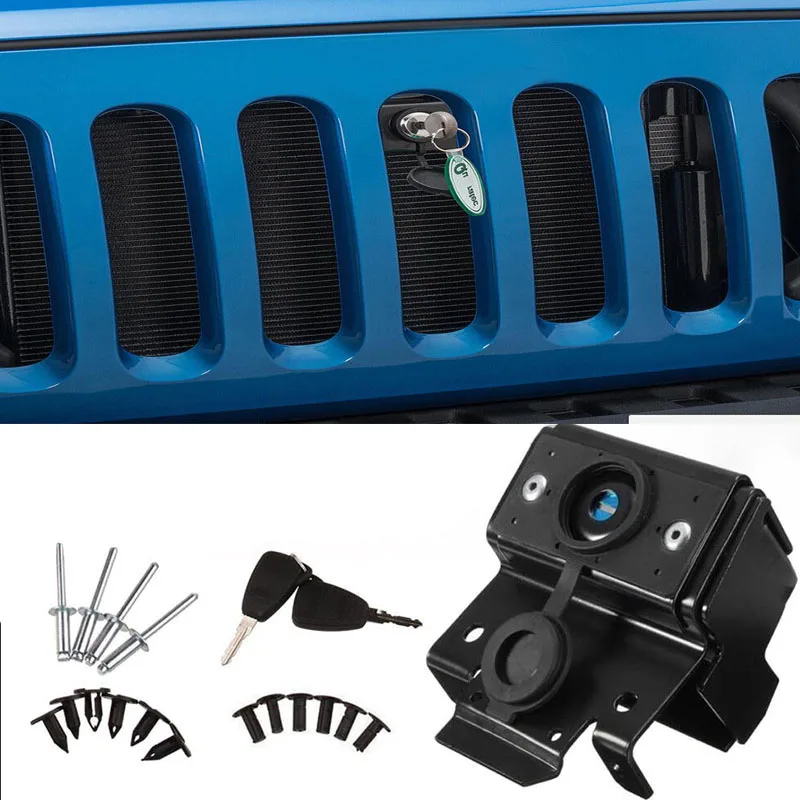 For Jeep Wrangler JK 2007-2018 Grille Hood Lock Kit Front Engine Compartment Hood Cover Anti-Theft Assembly locking Hood Catch