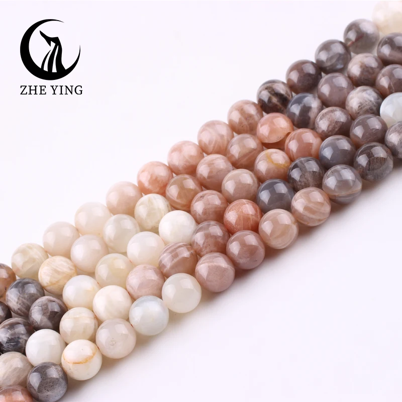 Natural Peach Moonstone Beads 8/10mm Mix Color Round Gemstone Loose Spacer Beads For Jewelry Making DIY Bracelets Necklace 15\