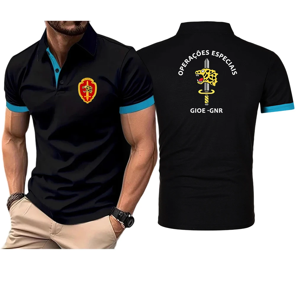 2026 Men's Portugal GNR National Guard Gendarmerie GIOE Special Forces Unit Logo Print Summer Simple Lapel Collar Polo Shirt