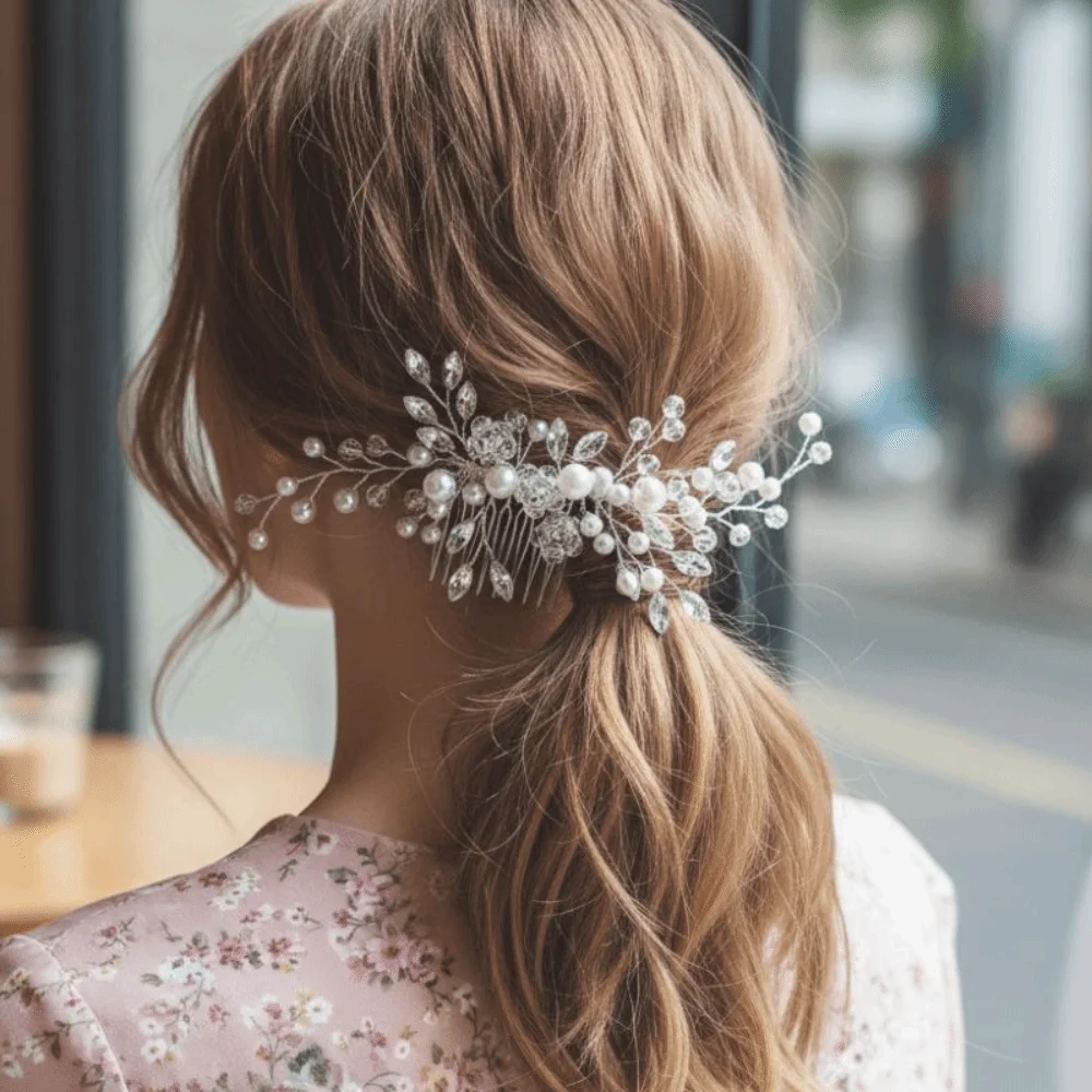 New Pearl Bridal Headdress Rhinestone Elegant Flower Crystal Hair Comb Insert Comb Women