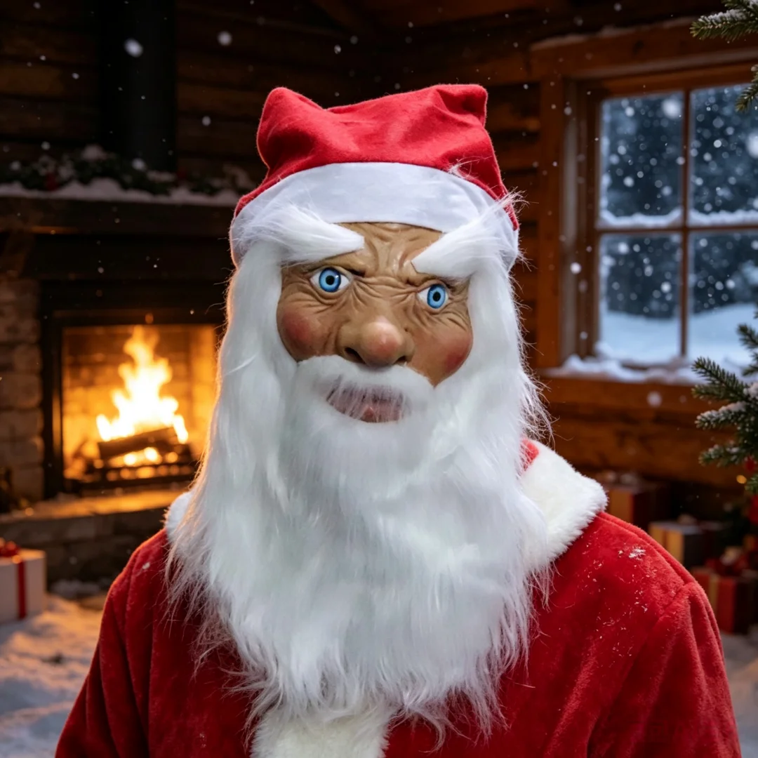 Santa Claus Latex Mask with Red Hat and White Beard Christmas Costume Headpiece Full Head Mask Holiday Party Decor Prop