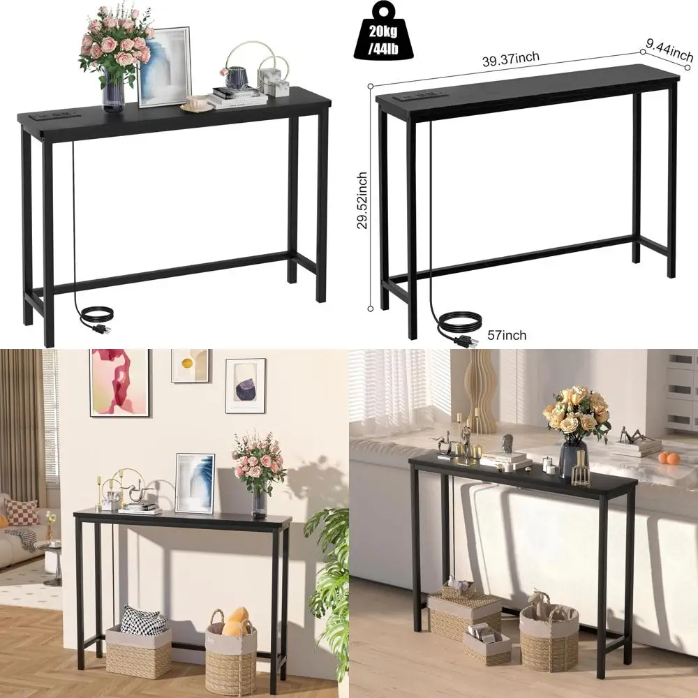 

Тонкий бамбуковый консольный столик с питанием и USB-портами для прихожей, гостиных