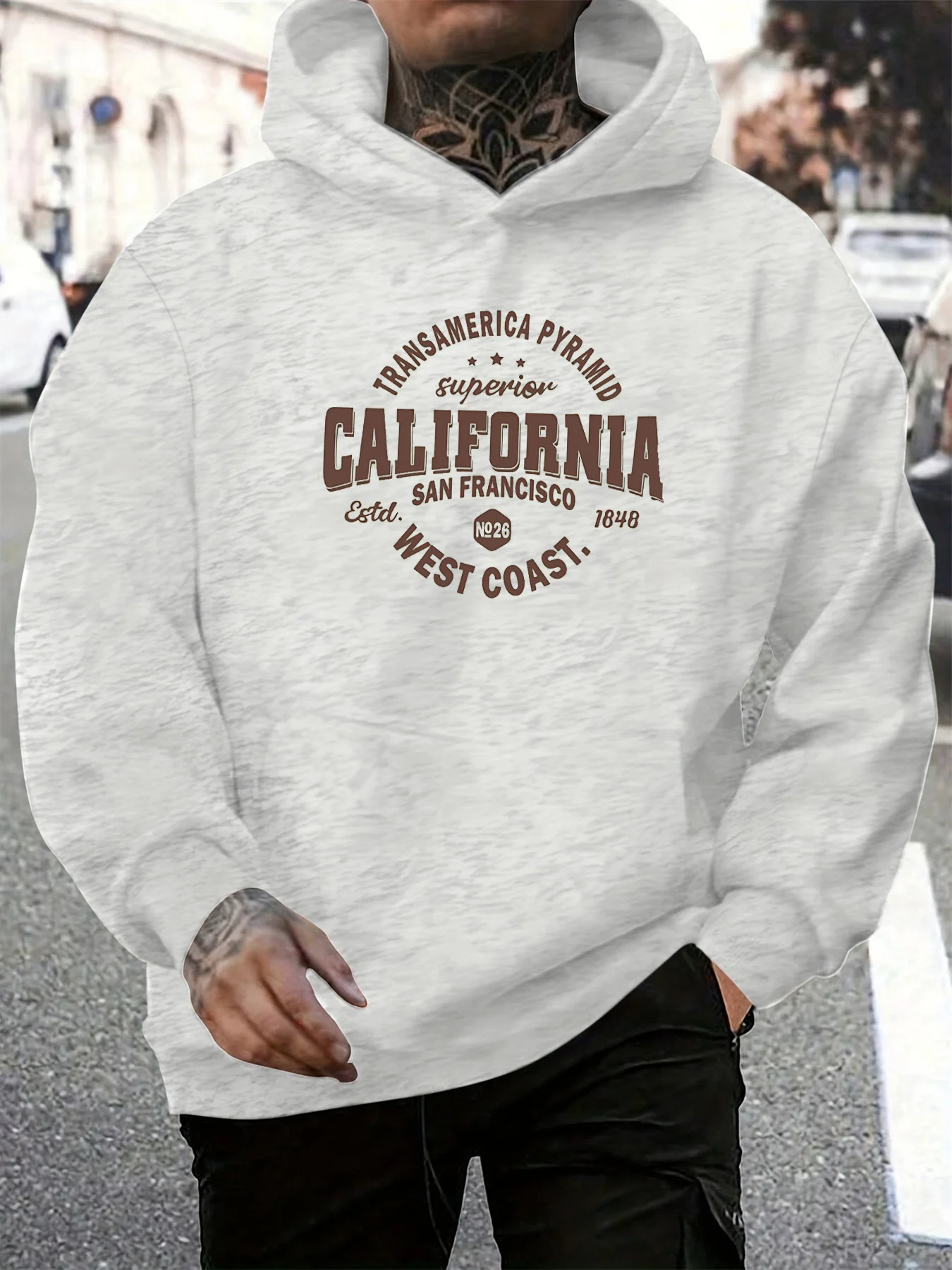 الرجال الخريف / الشتاء عارضة أزياء فضفاضة هوديي كاليفورنيا الساحل الغربي إلكتروني نمط مطبوعة طويلة الأكمام الدافئة هوديي