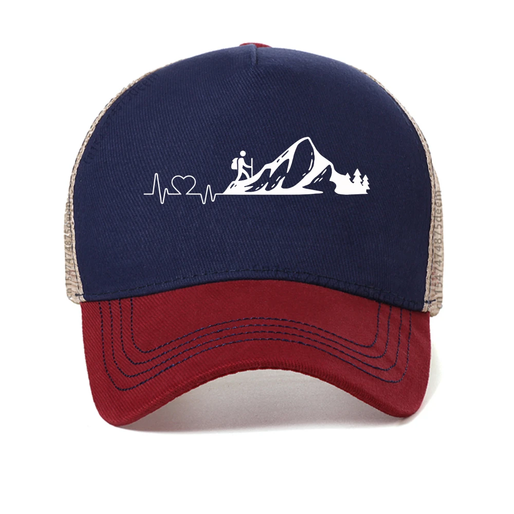 

Men Mountain ECG Graphic baseball cap Casual for Hiking Camping Breathable adjustable hats mesh Snapback Caps summer sport hat