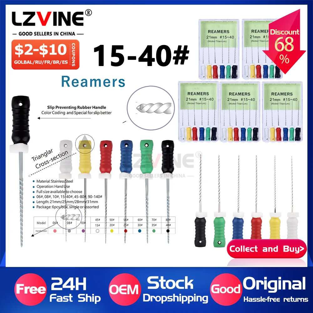 

6Pcs/Pack Dental Hand Use R-Files Reamers Stainless Steel 21/25mm/31mm Endodontic Root Canal Files Dentist Treatment Tools K H S